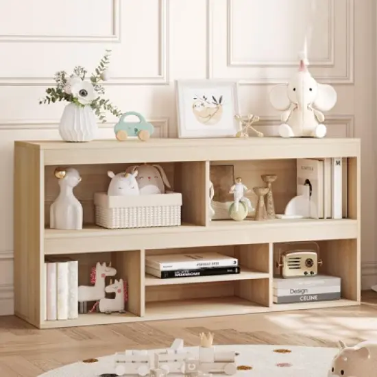 Toy Storage Organizer with 5 Cubes and Drawer/6 Cubes, Wooden Kids Bookshelf and Playhouse Cabinet, Toy Shelves for Playroom image {9}