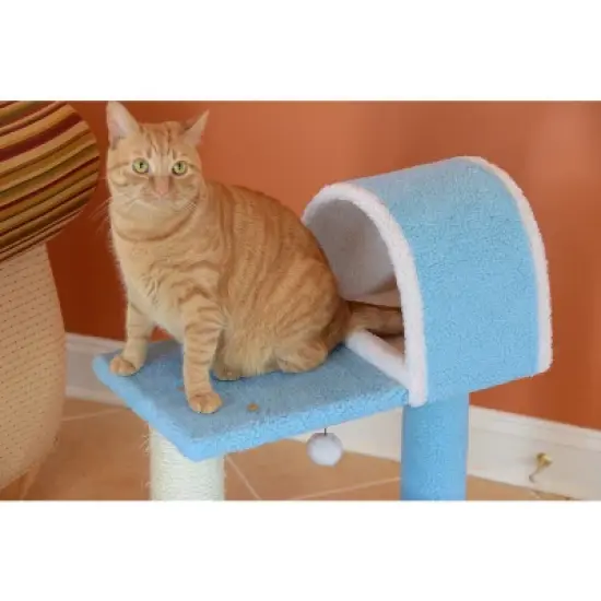 Armarkat Sky Blue 29" Real Wood Cat Tree With Scratcher And Tunnel For Squeeze, Snoozing And Hiding, B2903 image {6}