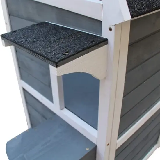 PawHut Solid Wood 2-Floor Cat Condo Kitten Shelter with Window image {4}