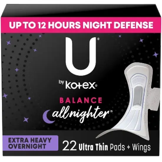 U by Kotex Balance Ultra Thin Extra Heavy Overnight Pads with Wings - Unscented image {11}