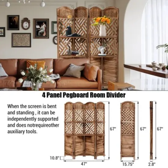 Wooden Room Divider Wall 4 Panel,5.6FT Tall Room Divider with Shelves,Folding Privacy Screens 67 in for Room Separation Home Office Bedroom image {3}