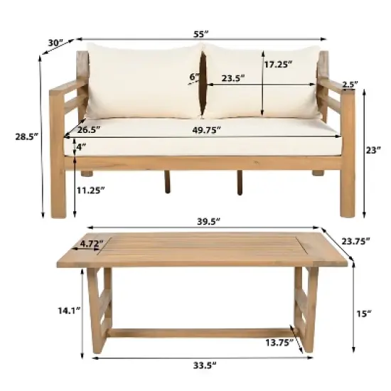 Christopher Knight Home Barret Outdoor Acacia Wood Slat Design Loveseat and Coffee Table Seating Set image {2}