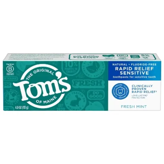 Tom's of Maine Rapid Relief Sensitive Fluoride-Free Toothpaste Fresh Mint 4oz/3pk image {1}