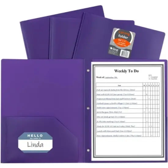 C-Line 2-Pocket Poly Portfolio with Prongs, Purple, Pack of 25 image {1}