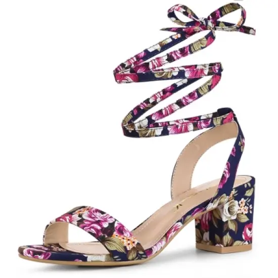 Allegra K Women's Block Heel Lace Up Heel Sandals image {12}