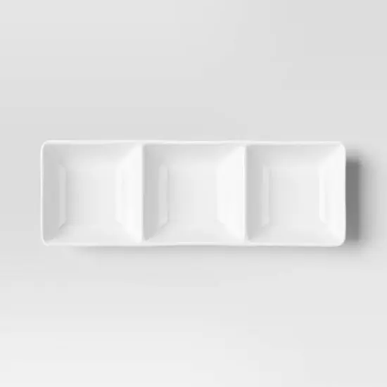Porcelain 3-Section Divided Serving Tray White - Threshold&trade;: Party Platter, Rectangle, Oven & Microwave Safe image {2}