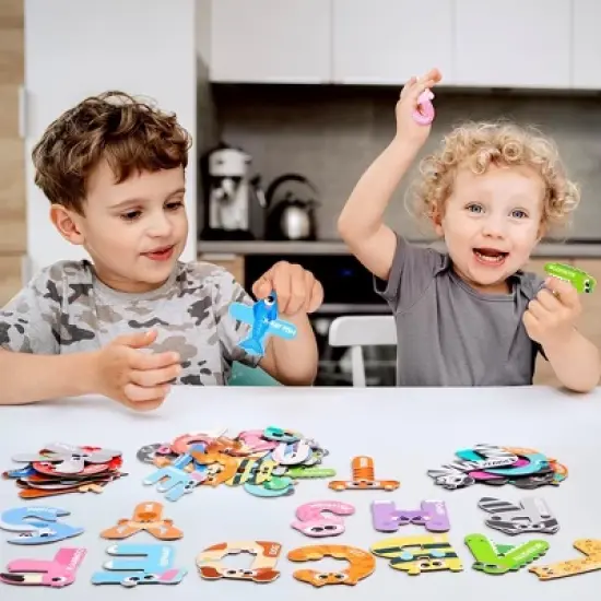 Joyfy Wooden Magnetic Letters, 26 Alphabet Fridge Magnets for Toddlers & Kids, Animal Educational Toys, Preschool ABC Spelling Learning Toys for Kids image {4}