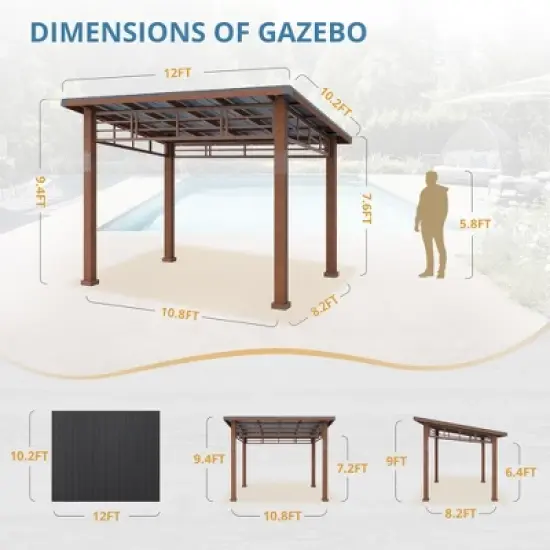 Arceso Hardtop Gazebo, Outdoor Pergola with Metal Roof, Wooden Frame & Permanent Patio Canopy, Pavilion Grill Gazebo for Patio, Backyard, Garden image {7}