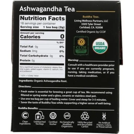 Buddha Teas Organic Ashwagandha Tea - Case of 6/18 Bags image {2}