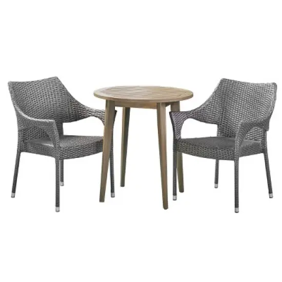 Louisa 3pc Acacia & Wicker Bistro Set - Gray - Christopher Knight Home image {1}