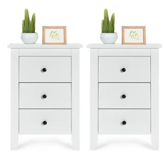 2PCS Nightstand End Beside Table Drawers Modern Storage Bedroom Furniture White image {4}