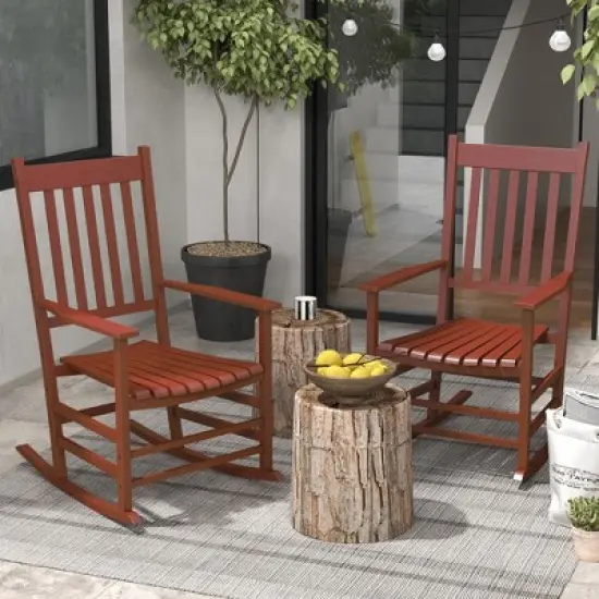 Outsunny Wooden Rocking Chair Set, Curved Armrests, High Back, Slatted Seat Outdoor Rocker Set image {2}