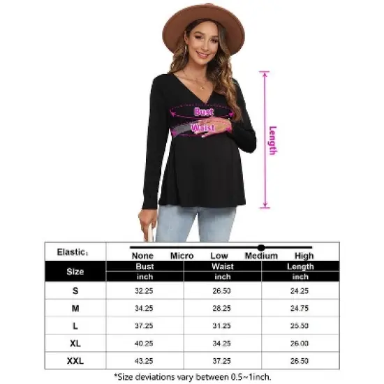 YesFashion Women&rsquo;s Maternity Shirts Long Sleeve Nursing Tops V Neck Patchwork Breastfeeding Shirts Pregnancy Clothes image {6}
