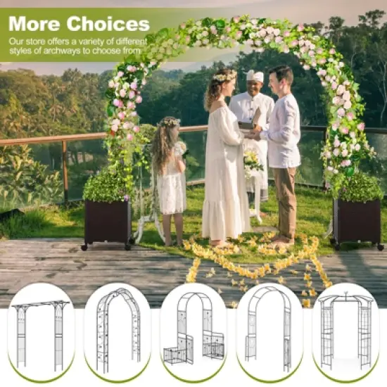 Tangkula 6.6 FT Arch Arbor Trellis w/ 2 Planter Boxes Garden Pergola Arbor w/ Detachable PE-Coated Metal Tubes Self-Watering System & Lockable Wheels image {8}