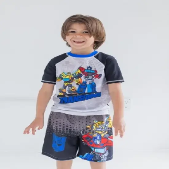 Transformers Megatron Optimus Prime Bumblebee Rash Guard and Swim Trunks Outfit Set Little Kid to Big Kid image {1}