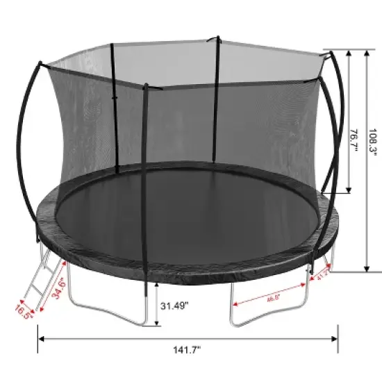 GDFStudio Poppy Outdoor/Indoor Steel Ladder Round Trampoline with Enclosure and Curved Fence Pole image {2}