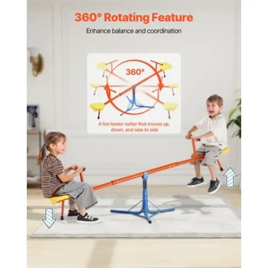 VEVOR Kids Seesaw, 100 lbs Load Capacity per Seat, Sit and Spin Teeter Totter, Swiveling 360 Degrees Rotating for Aged 3+, Orange&Blue&Yellow image {5}