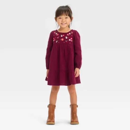 Toddler Girls' Floral Long Sleeve Dress - Cat & Jack&trade; Burgundy image {3}