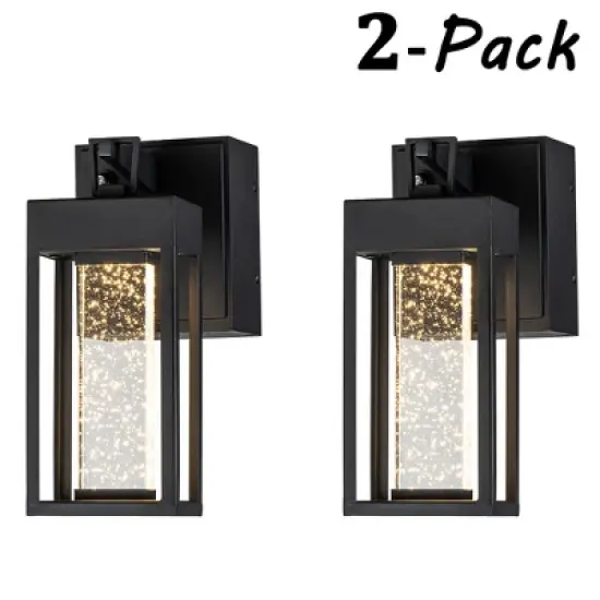 ALOADECOR Modern Outdoor Black Dusk to Dawn Sensor Wall Lantern Sconce with Seeded Glass and built-in GFCI Outlets (&uml;2 Pack) image {10}
