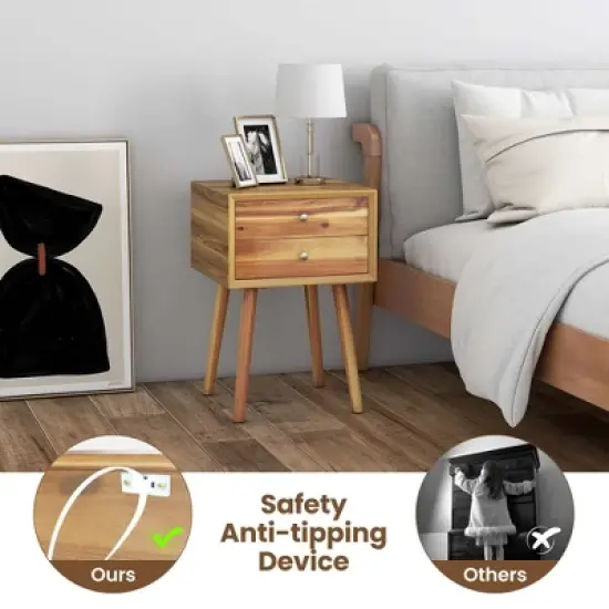 Costway End Table W/Drawers and Storage Wooden Mid-Century Accent Side Table Multipurpose for Bedroom, Living Room Home Furniture Nightstand image {7}