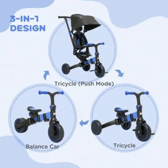3-in-1 Toddler Trike, Push Tricycle, & Balance Bike with Adjustable Settings-3irtyhousy image {2}