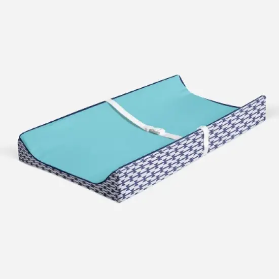 Bacati - Liam Solid Aqua/Navy Quilted Changing Pad Cover image {2}