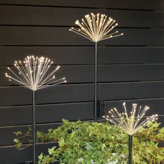 3pk Starburst Dandelion Sprig Battery LED Outdoor Light Stakes Black/White - Threshold&trade; image {1}
