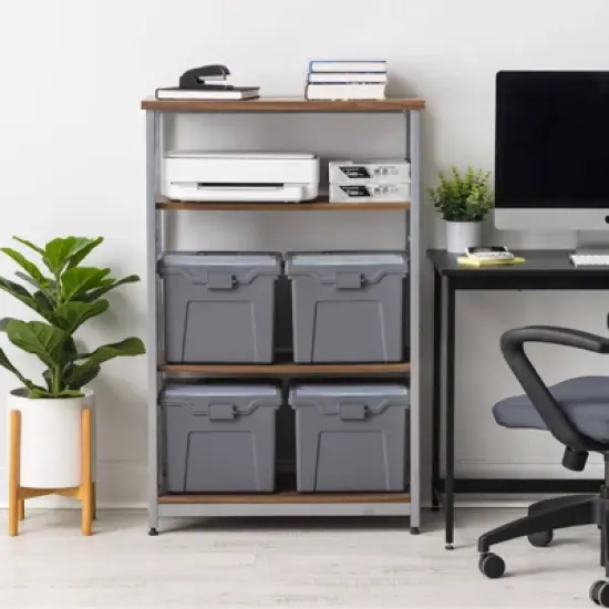 IRIS 4pk Portable Letter Plastic File Box with Organizer Lid Gray image {2}