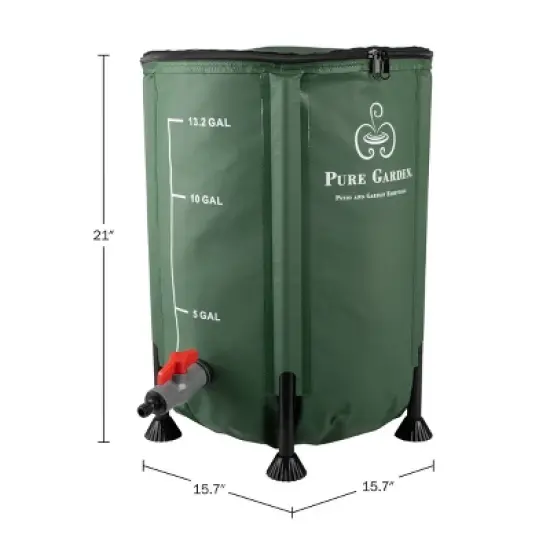 Pure Garden 13.2gal Collapsible Portable Rain Barrel: 50L Capacity, PVC, Corrosion-Resistant, Easy Setup image {9}