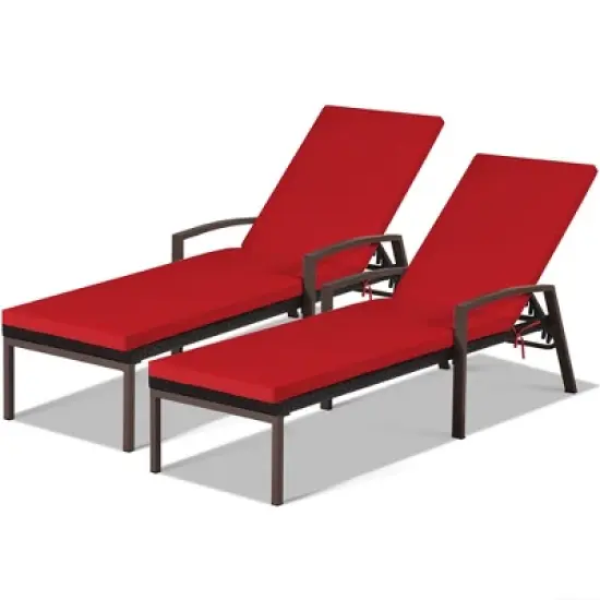 Costway 2PCS Patio Rattan Lounge Chair Chaise Recliner Back Adjustable Cushion image {1}