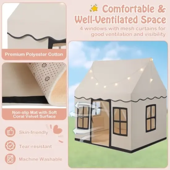 Costway Kids Play Castle Tent Large Playhouse Toys Gifts w/ Star Lights Washable Mat image {4}