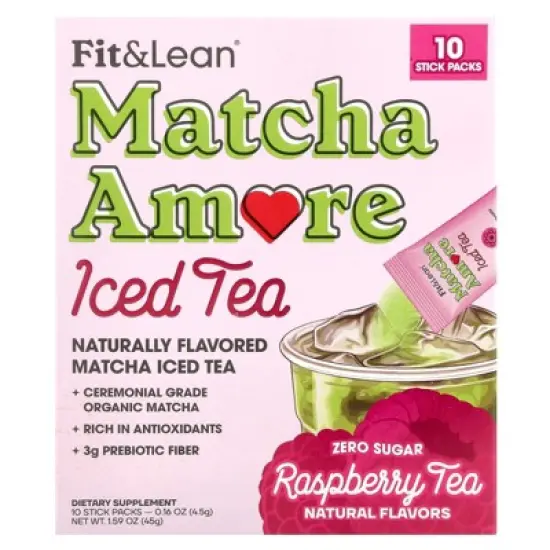 Fit & Lean Matcha Amore Iced Tea, Raspberry Tea, 10 Stick Packs, 0.16 oz (4.5 g) Each image {3}