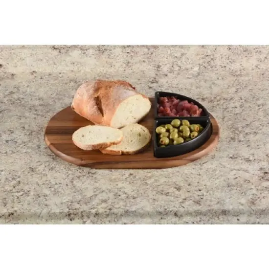 Kalmar HomeCharcuterie/ Serving Tray w/ 2 black triangular ceramic bowls image {1}