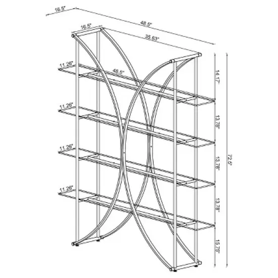 72.5" Contemporary 4 Shelf Bookcase with Glass Shelves Chrome - Coaster image {5}