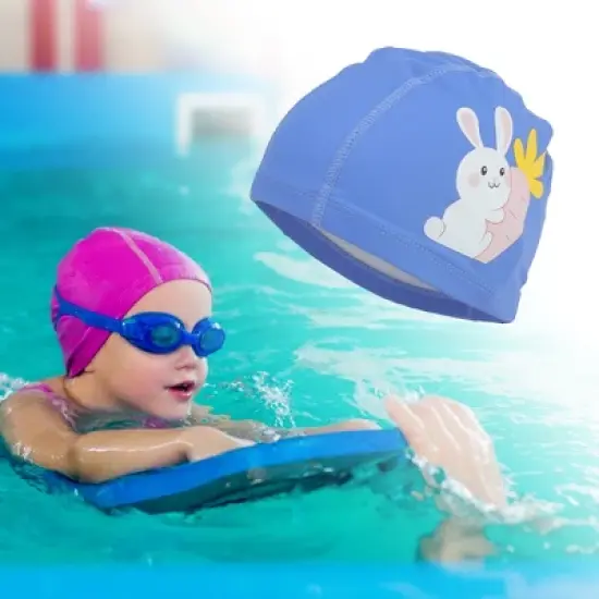 Unique Bargains Kid's Knitted PU Cartoon Carrot Rabbit Swim Cap 1 Pc image {1}