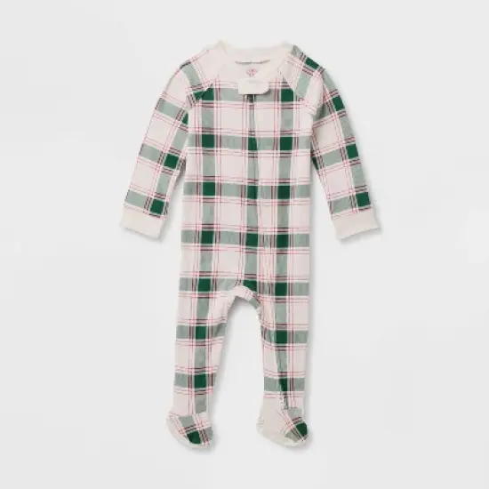 Baby Plaid Ribbed Holiday Matching Family Footed Pajama - Wondershop&trade; Cream image {4}