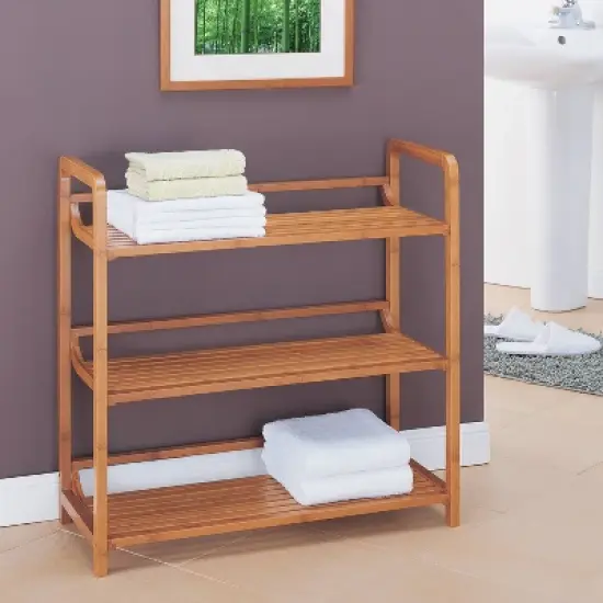 Three Tier Double Wide Bamboo Shelf Brown - Organize It All image {1}