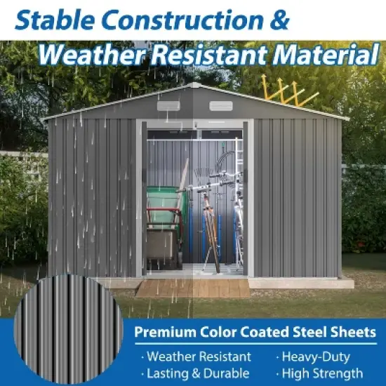 Kelly All Weather Metal Tool Shed, Patio Storage Shed with Metal Foundation and Lockable Doors, Outdoor Storage Box - The Pop Home image {3}