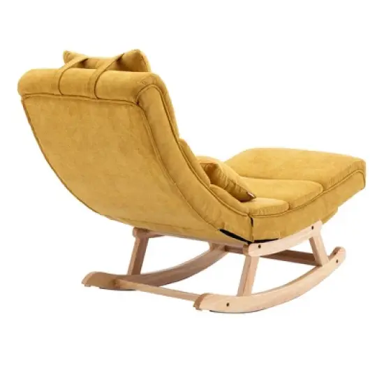 GustoWave Nursery Rocking Chair, Upholstered Glider Chair 22.83" x 51.37" x 32.67" Yellow Armchair with Padded Seat Accent Recliner Reading Chair image {3}