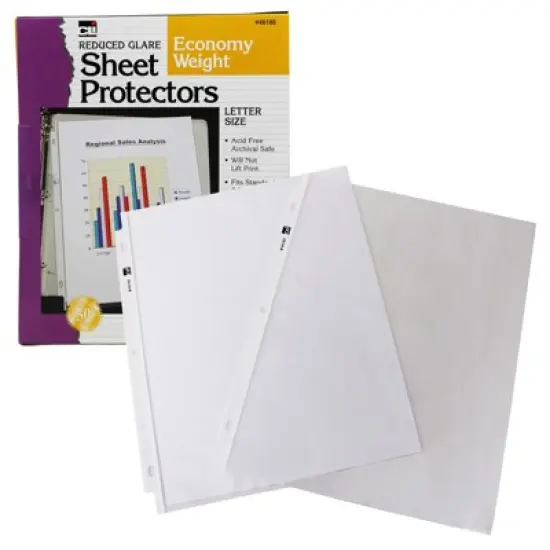 Charles Leonard - Sheet Protectors - Top Loading with Binder Holes - 2 Mils Economy Weight - Non-Glare - Letter Size - Clear - Pack of 50 image {1}
