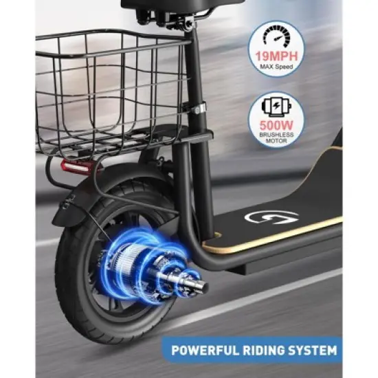 Electric Scooter with Seat for Adults, 500W Foldable Electric Scooter with Seat and Basket, Max 30 Miles Range&19 Mph Power image {2}