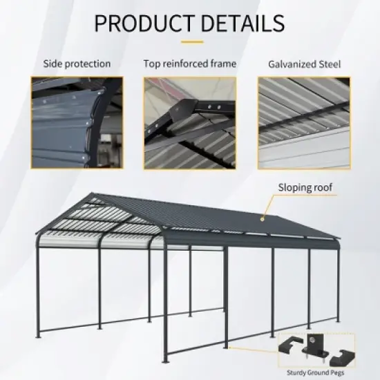 Heavy Duty Metal Carport with Galvanized Steel Roof, Carport Canopy for Driveway Car or Truck, Outdoor Metal Carport with Vertical Roof-Koiai image {5}