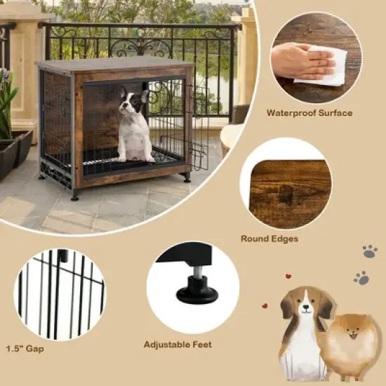 Tangkula Wooden Dog Crate Furniture with Tray Double Door Dog Kennels End Table image {7}
