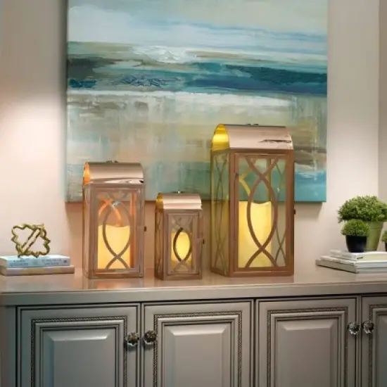 Pebble Lane Living Rogan Metal Lantern Set Rose Gold image {4}