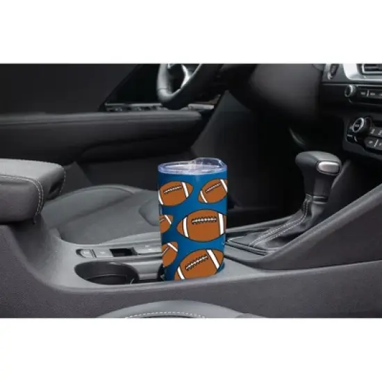 100 North 20 Ounce Stainless Steel On the Go Travel Tumbler With Push Top Lid, Football Blue image {2}