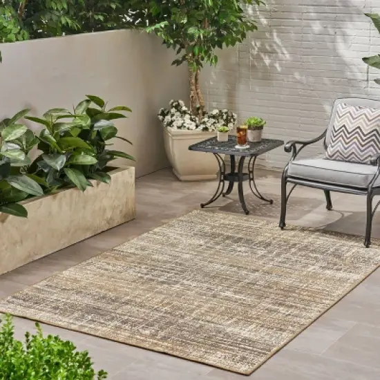 Cortez Contemporary Outdoor Rug Gray/Beige - Christopher Knight Home image {2}