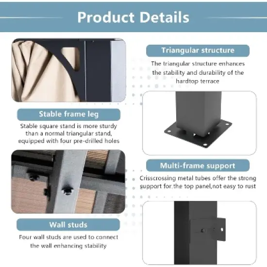 ALAULM 10&rsquo; x 26&rsquo; Wall Mount Gazebo Outdoor Pergola, Lean to Gazebo Canopy Awnings with Sloped Roof and Steel Frame image {5}