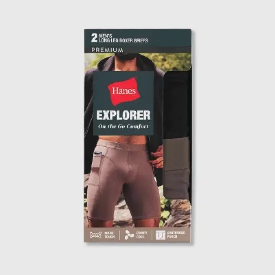 Hanes Premium Men's Explorer Long Boxer Briefs 2pk - Gray/Black image {1}