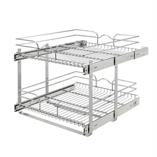 Rev-A-Shelf 5WB2 2-Tier Wire Basket Pull Out Shelf Storage for Kitchen Base Cabinet Organization, Chrome image {11}
