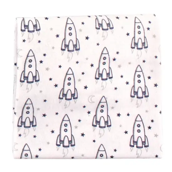 Hudson Baby Infant Boy Cotton Flannel Receiving Blankets Bundle, Rocket Ship, One Size image {1}
